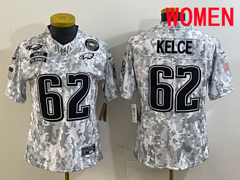 Women Philadelphia Eagles #62 Kelce Nike Arctic Camo 2025 Salute to Service Limited NFL Jersey style 4
